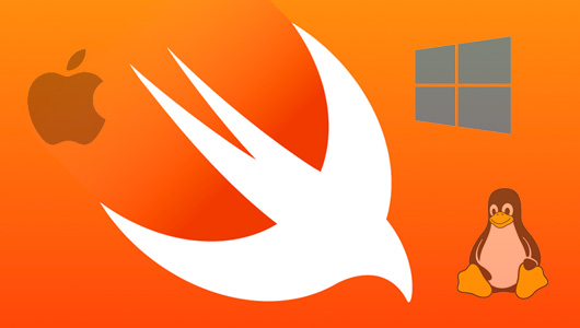 Swift logo with Apple, Windows and Linux logo
