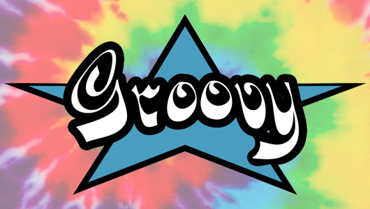 Groovy logo on tie-dye background